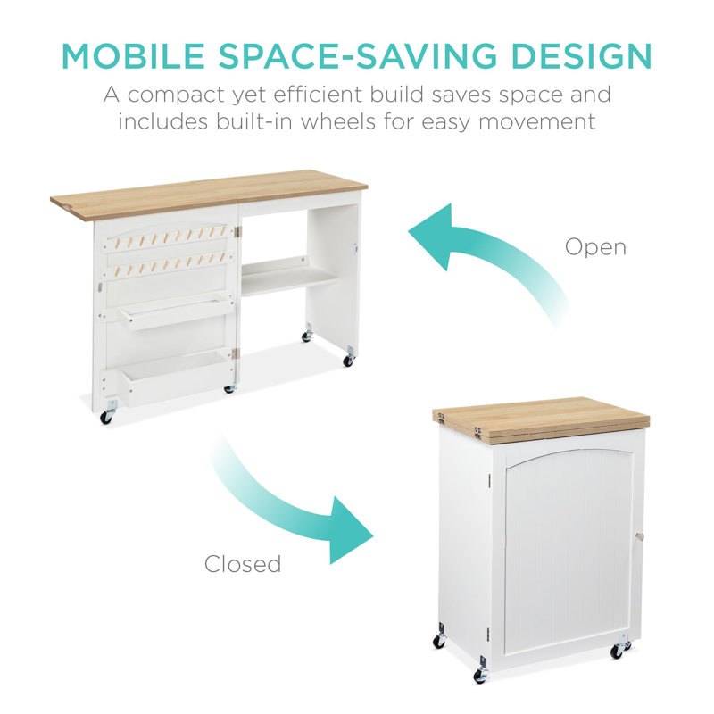 Folding Sewing Table Multi-Function Craft Table and Side Table, Natural/White