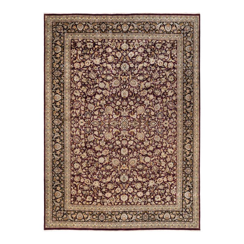 Tapis unique mauve / beige / noir noué à la main 10 pi x 14 pi 3 po Vivika Mogul