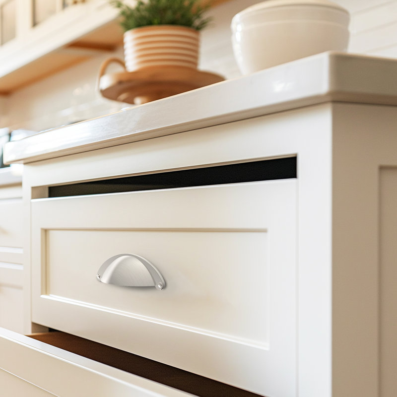 Satin Nickel Brushed Cup Pull with Mounting Hardware
