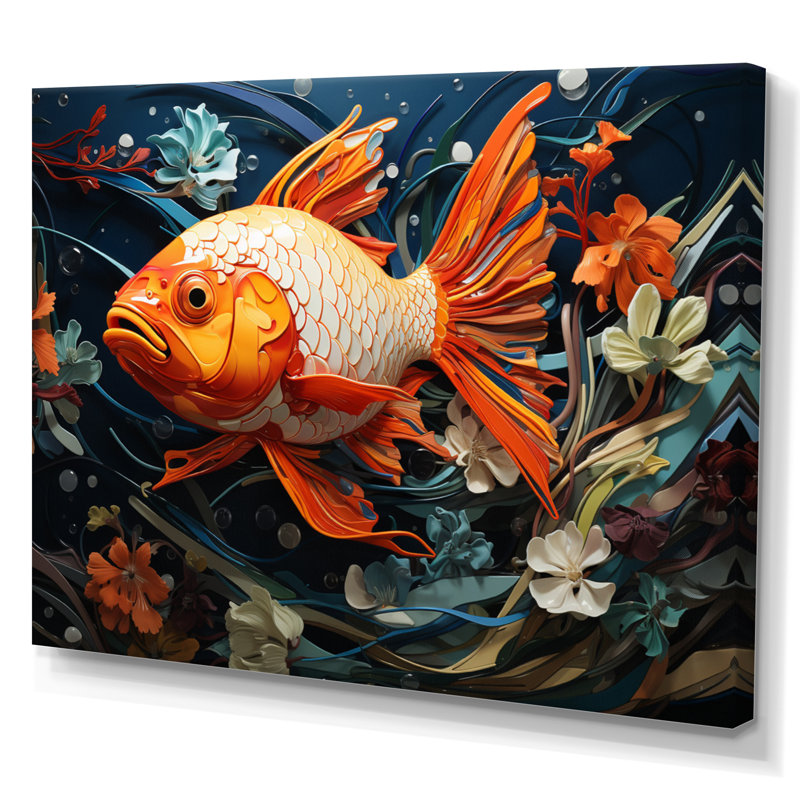 Attia - poisson orange géométrique I - imprimé, H 24 po x l 32 po x P 1 po, Toile tendue