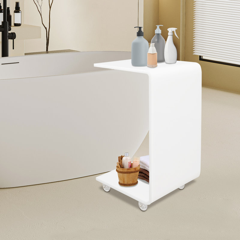 Table d'appoint mobile en acrylique pour table d'appoint en forme de C, Blanc