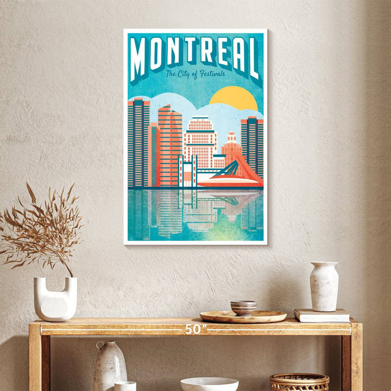 Montréal, affiche rétro sur toile, H 36 po x l 24 po x P 1,25 po