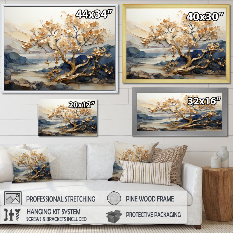«Gilded Beauty Maple Tree I», art mural sur toile érable, Cadre naturel flottant, H 30 po x l 40 po x P 1,5 po