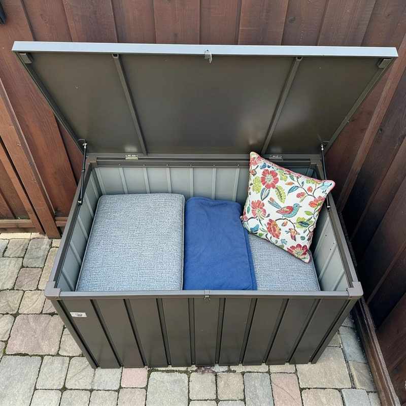 Boîte de rangement pour terrasse avec couvercle pour terrasse, pour terrasse, pour 160 po, 160 Gallons, Brown