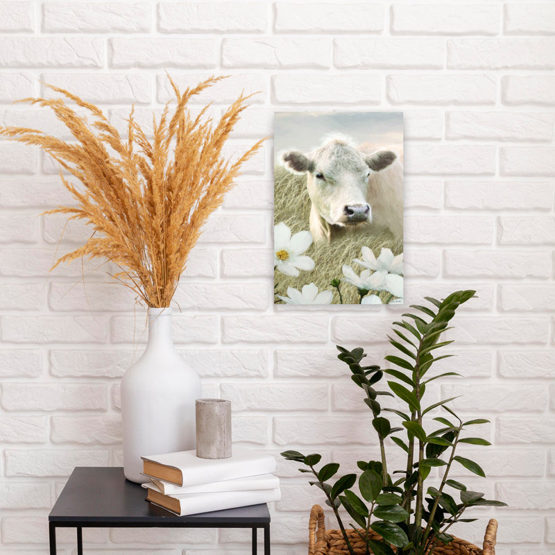 Art contemporain contemporain paysage rustique serein vache marguerite, H 18 po x l 12 po