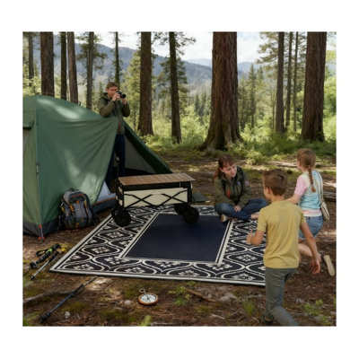 Tapis d'extérieur réversible bleu et blanc - Tapis de patio imperméable en polypropylène pour camping, terrasse et véhicule récréatif