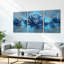 Ensemble de 3 tableaux muraux abstraits à motif floral bleu-1885017643