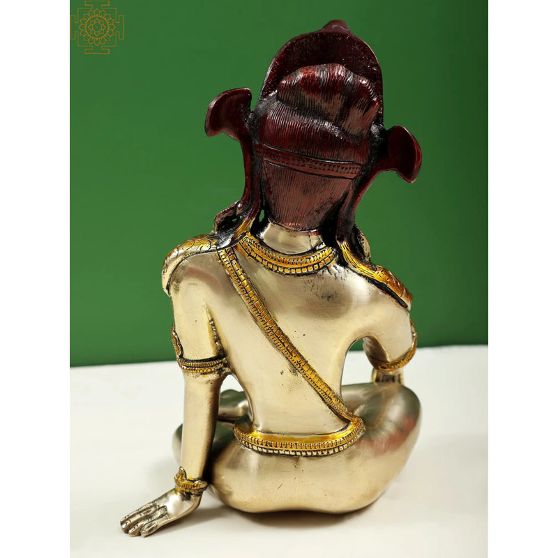 Statue de dieu Indra en laiton 9 po - Figurine bouddhiste népalaise exotique fabriquée à la main en or rouge pour décor de maison et de temple