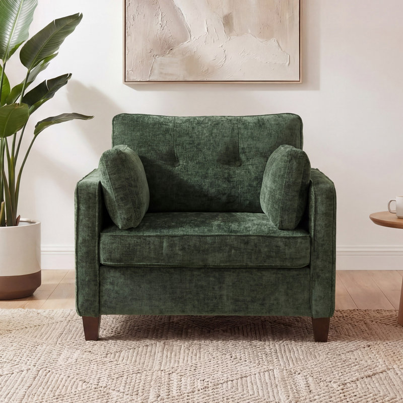  40.9" Oversized Accent Chair With 32" Extra-wide Seat, 6.7" Thick Cushion Comfy Tufted Armchair With Solid Wood Legs And 2 Pillows, Chenille