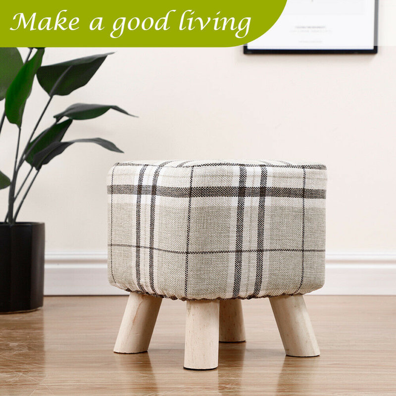 28.5cm Wide Rectangle Plaid Footstool Ottoman