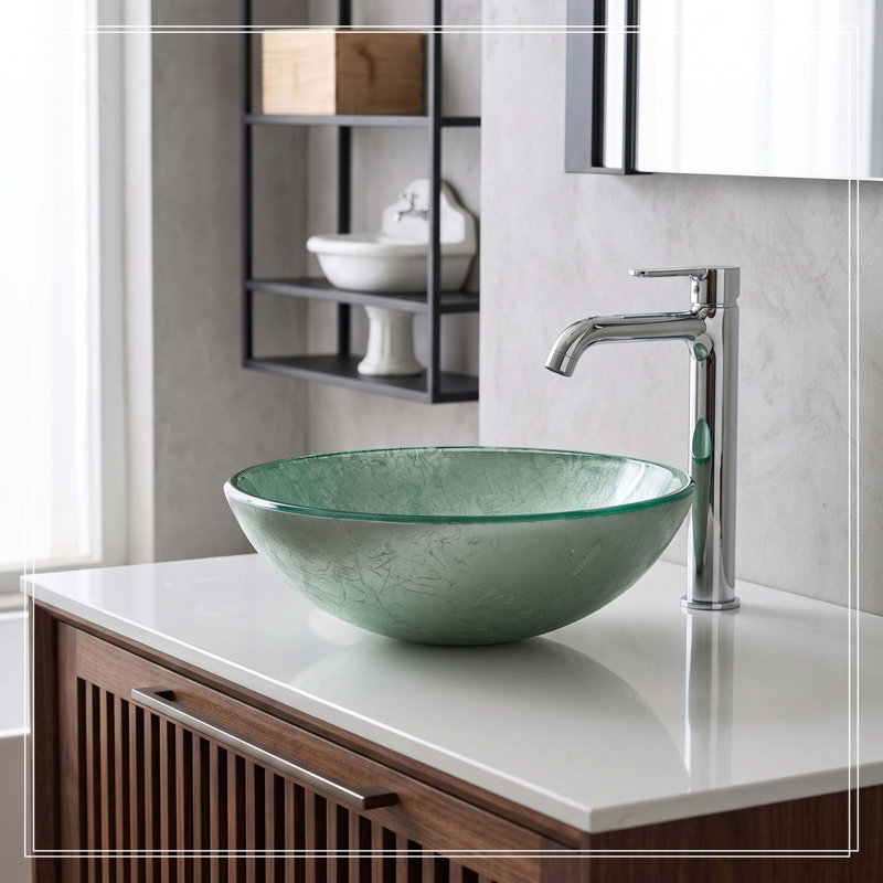 Lavabo vasque en verre trempé craquelé vert, cuve de salle de bain ronde à texture artistique, lavabo de comptoir
