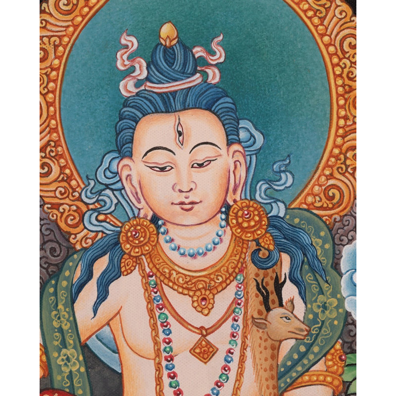 Bhagawan Shiva As Avalokiteshvara - Simhanada Lokeshvara (Newari Style Brocadeless Thangka)