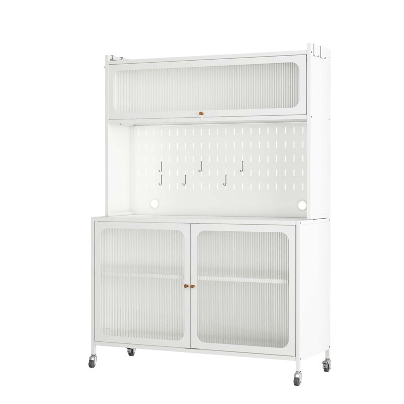 Armoire de cuisine, armoire de rangement haute avec portes en verre et tablettes réglables, armoire de cuisine, salon, salle à manger