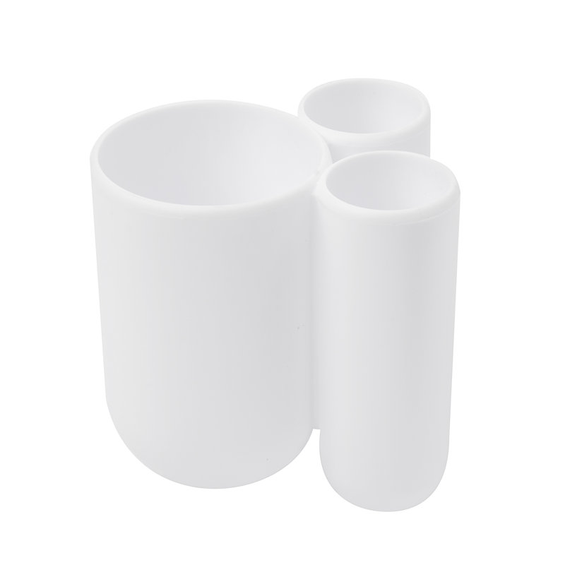 White Round Plastic Toothbrush Holder with Compartments