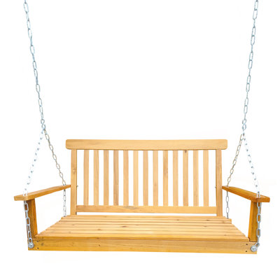 Front Porch Swing With Armrests, Wood Bench Swing With Hanging Chains,For Outdoor Patio ,Garden Yard, Porch, Backyard,  Or Sunroom,Easy To Assemble,Teak