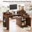 Dark Walnut Farmhouse Combo Desk – 55” Multi-Storage Workstation For Home Office & Study-970856075