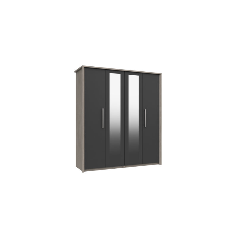 Colville 4 Door Manufactured Wood Wardrobe, Grey Oak/Graphite Gloss