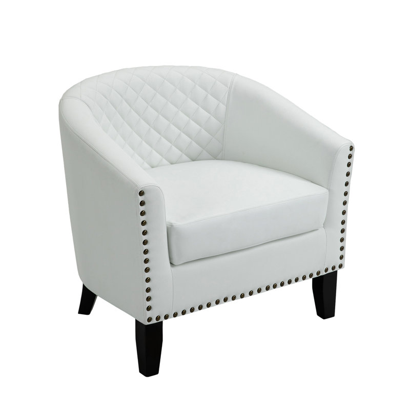30.12" Wide Tufted Faux Leather Barrel Club Chair, White Faux Leather
