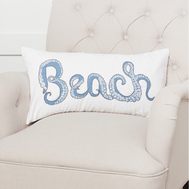 Octopus Beach Printed and Beaded Throw Pillow