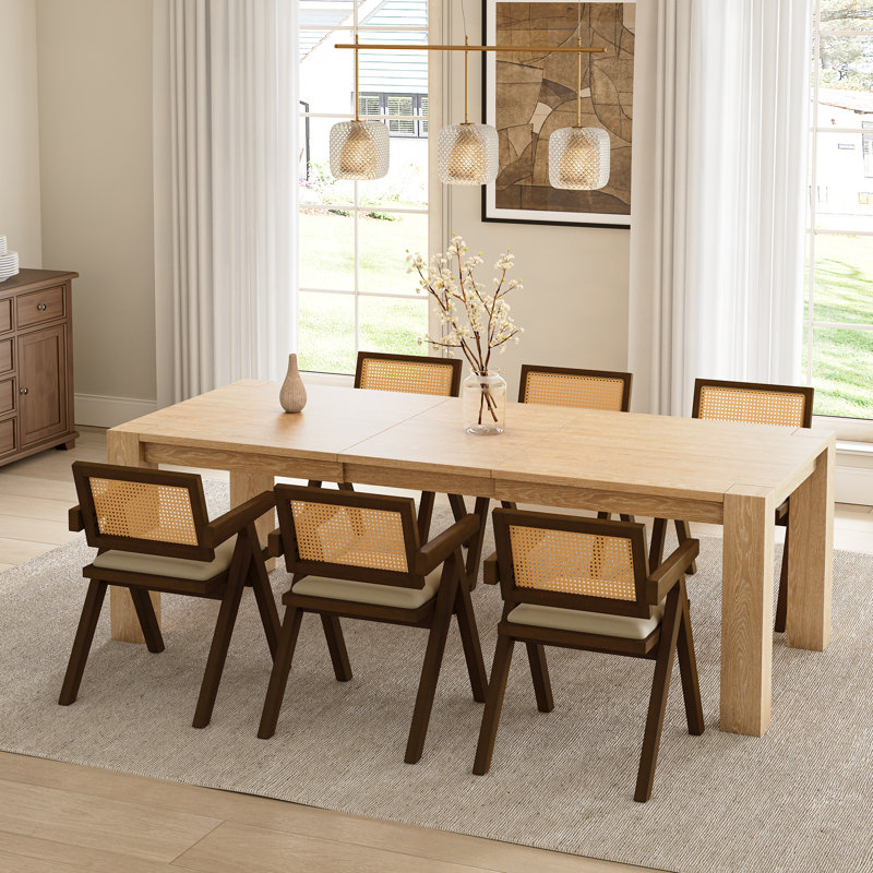 Mila Rattan Solid Wood Dining Chairs, Walnut, Brown Wood