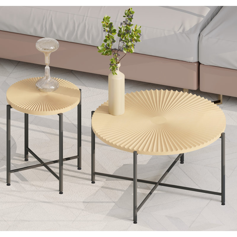 Ensemble de table basse et de table de bout 2 pièces à motif Radial, Bois de chêne naturel