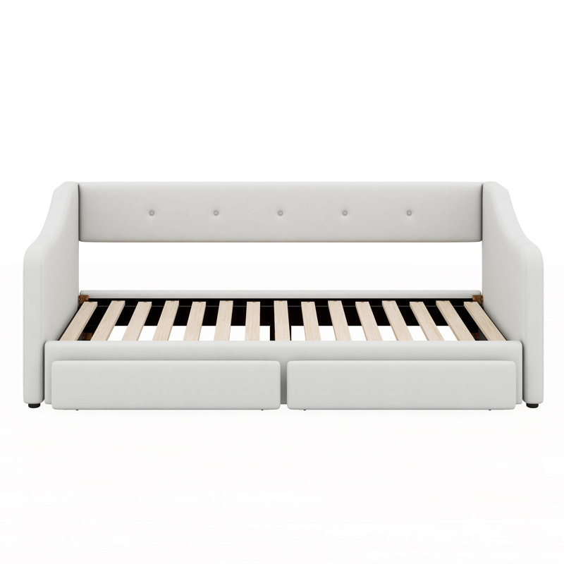 Twin Daybed With Two Storage Drawers, Modern Button Tufted Linen Day Bed With Trundle Bed Twin To King, Beige