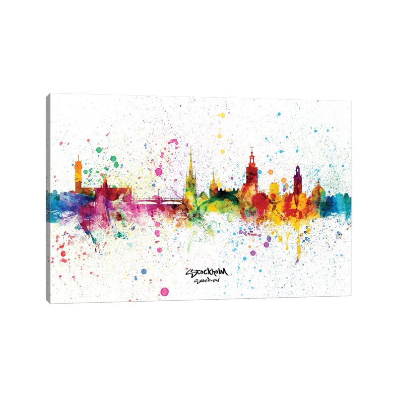 Stockholm Sweden Skyline Splash by Michael Tompsett - Wrapped Canvas Print, 20.32 cm H x 30.48 cm W