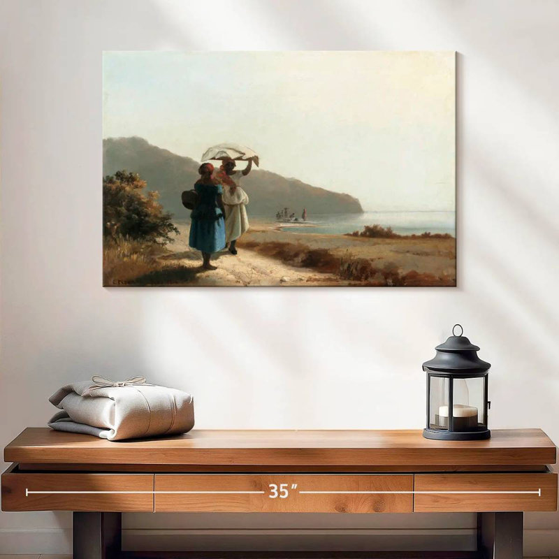 Gillard, deux femmes bavardant au bord de la mer, St. Thomas, 1856, H 16 po x l 24 po