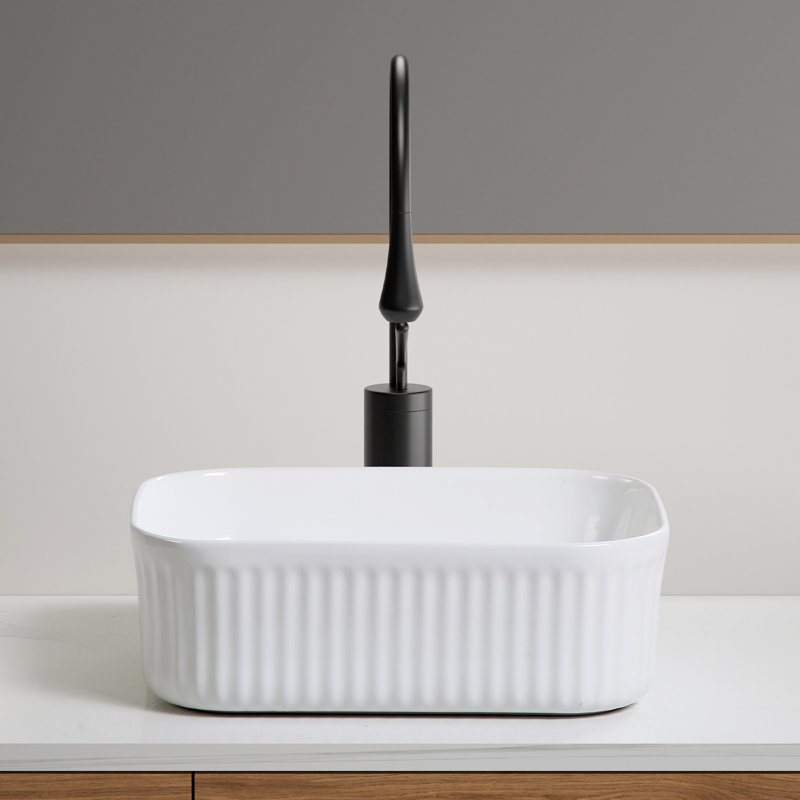 Bathroom Vessel Sink, Rectangle Basin Above Counter White Small Vanity Sink Washing Art Sinks Without Pop-Up Drain