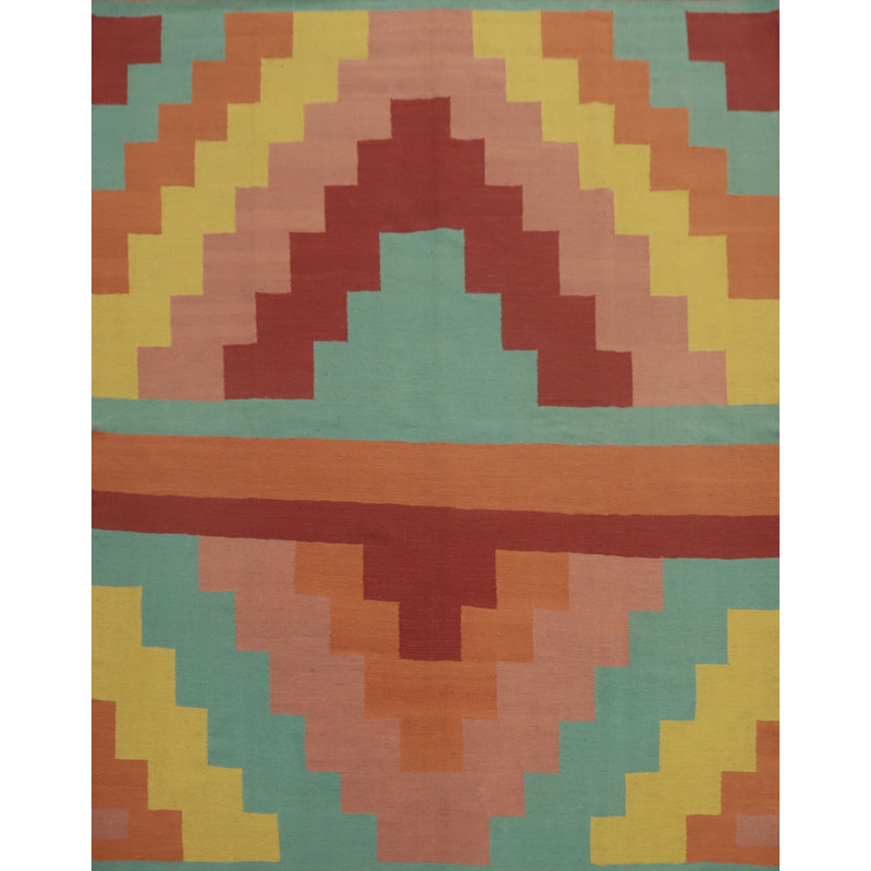 Tapis carré en laine à motif géométrique coloré 8 x 8