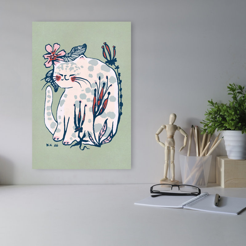 Art floral paisible, chat paisible, serein et paisible, H 18 po x l 12 po