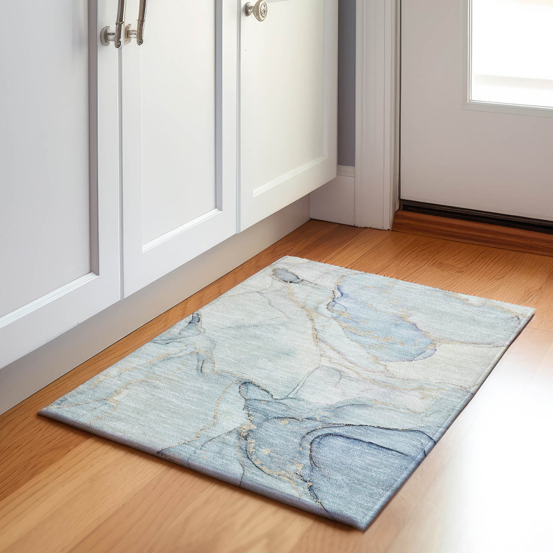 Tapis lavable à la machine de qualité supérieure Cerrito AMF523 ciel 1 pi 8 po x 2 pi 6 po, Rectangle 1 pi 8 po x 2 pi 6 po