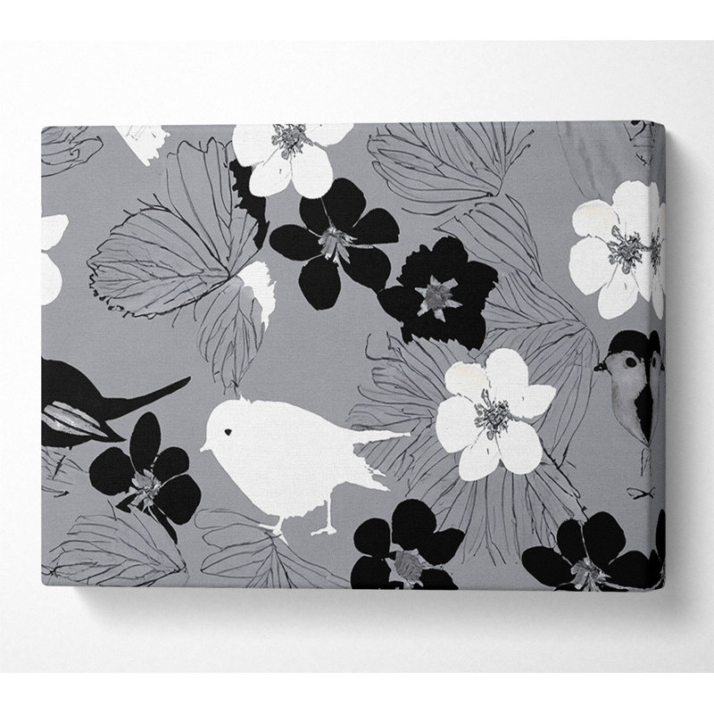 Songbird Petals Grey - Wrapped Canvas Print, 50.8cm H x 81.3cm W x 10cm D