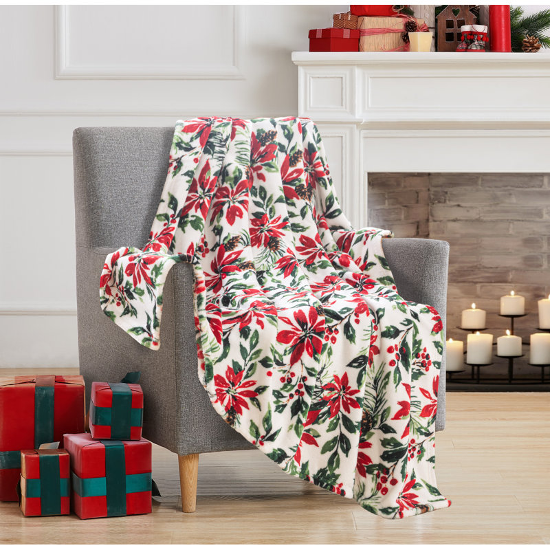 Christmas Poinsettia Painted Throw