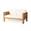 Ensemble de causeuse et table basse en teck et bois d'acacia avec coussins crème