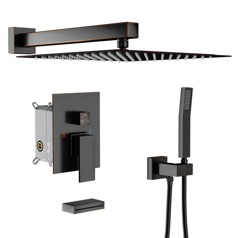12 Inch Dual Shower Head Wall Mounted Shower System with Rough-In Valve, Oil Rubbed Bronze