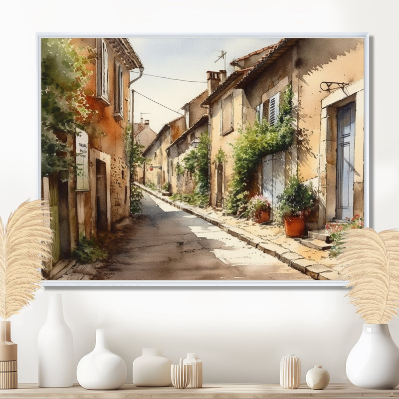 «Rochan Mediterranean Village Street I - Landscape Cottage», reproduction sur toile encadrée, H 30 po x l 40 po x P 1,5 po