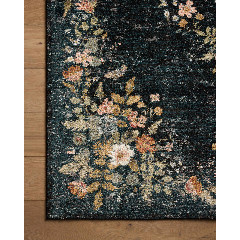 Navy Floral Medallion Synthetic 3'-11" x 5'-7" Area Rug