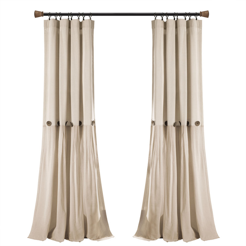Cotton Blend Semi Sheer Curtain Single Panel, Dark Linen