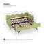 Canapé-lit convertible avec port USB, futon pliant une place pour petits espaces, salon et chambres d'amis, tissu blanc et vert avec structure en métal
