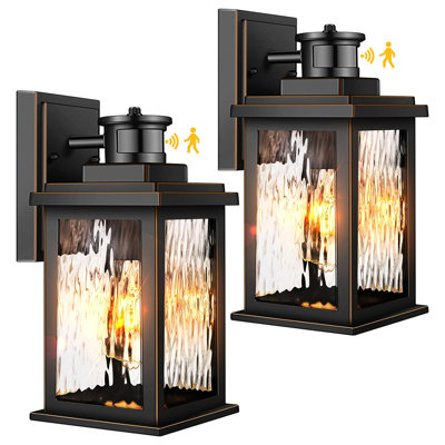 Motion Sensor Exterior Lights for House, 2 Pack Dusk to Dawn Porch Lights Sconce Outdoor, Moden Outdoor Sconce Lights Lantern with Tempered Glass for Garage, Patio, Waterproof