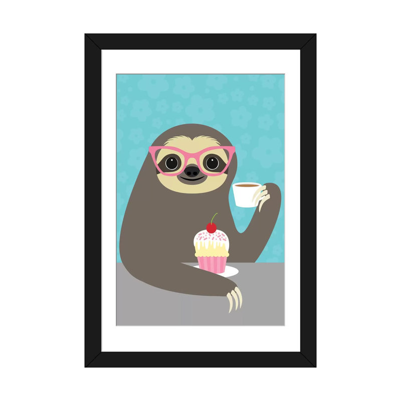 «Diva Sloth», reproduction sur toile tendue, H 24 po x l 16 po x P 1 po, Papier beaux-arts encadré noir, Blanc