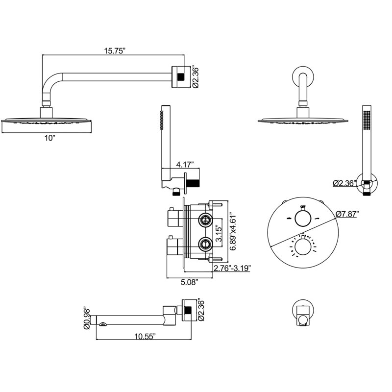 Robinet de baignoire et de douche mural avec valve brute