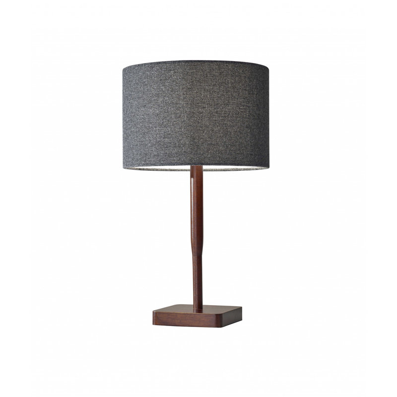 Lampe de table 21 "en bois massif brun avec abat-jour tambour gris foncé, Noyer, Gris foncé