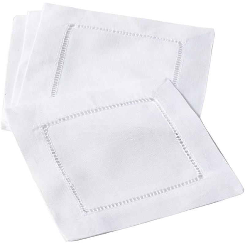 Ensemble de 4 serviettes de table en coton et lin classique, L 6 po x L 6 po, Blanc