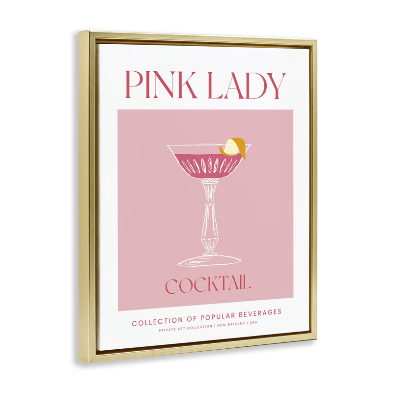 «Minimal Pink Lady», art mural encadré sur toile flottante, 31" H x 25" W, Metallic Gold Floater Frame