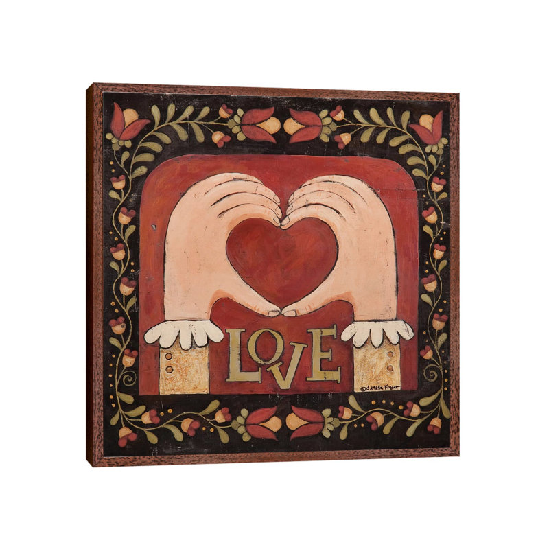 Love Hands by Teresa Kogut - Painting on Canvas, 45.72 cm H x 45.72 cm W, Classic Brown Wood Framed