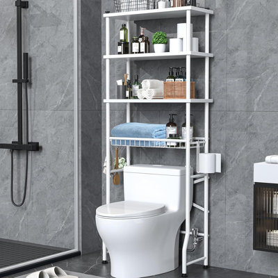 4-Tier Bathroom Organizer Rack, Easy To Install with Adjustable Feet Pad and Basket