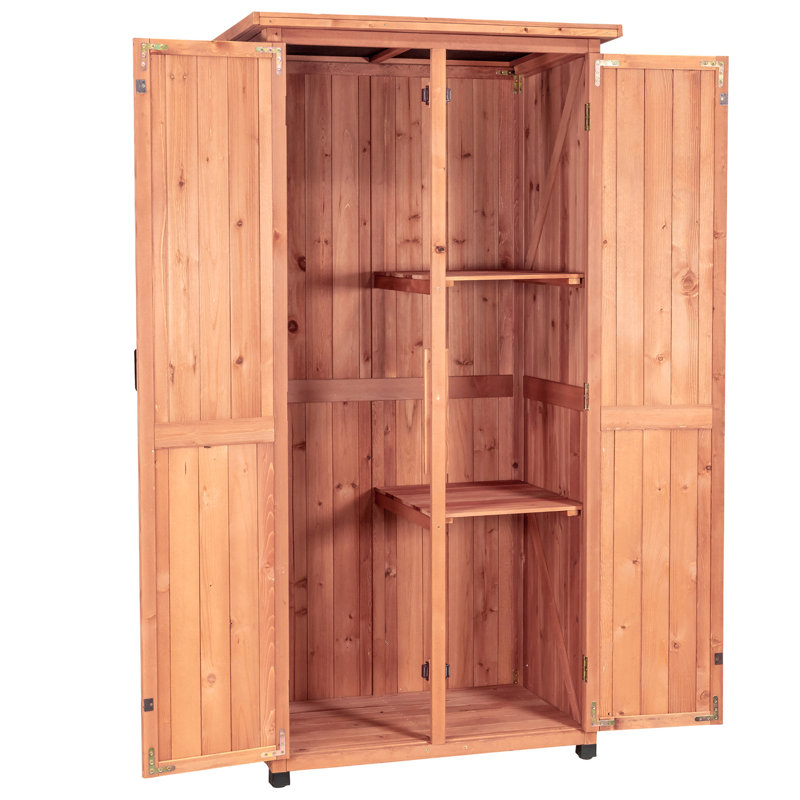 Brown Solid Wood Vertical Storage Shed with Double Doors