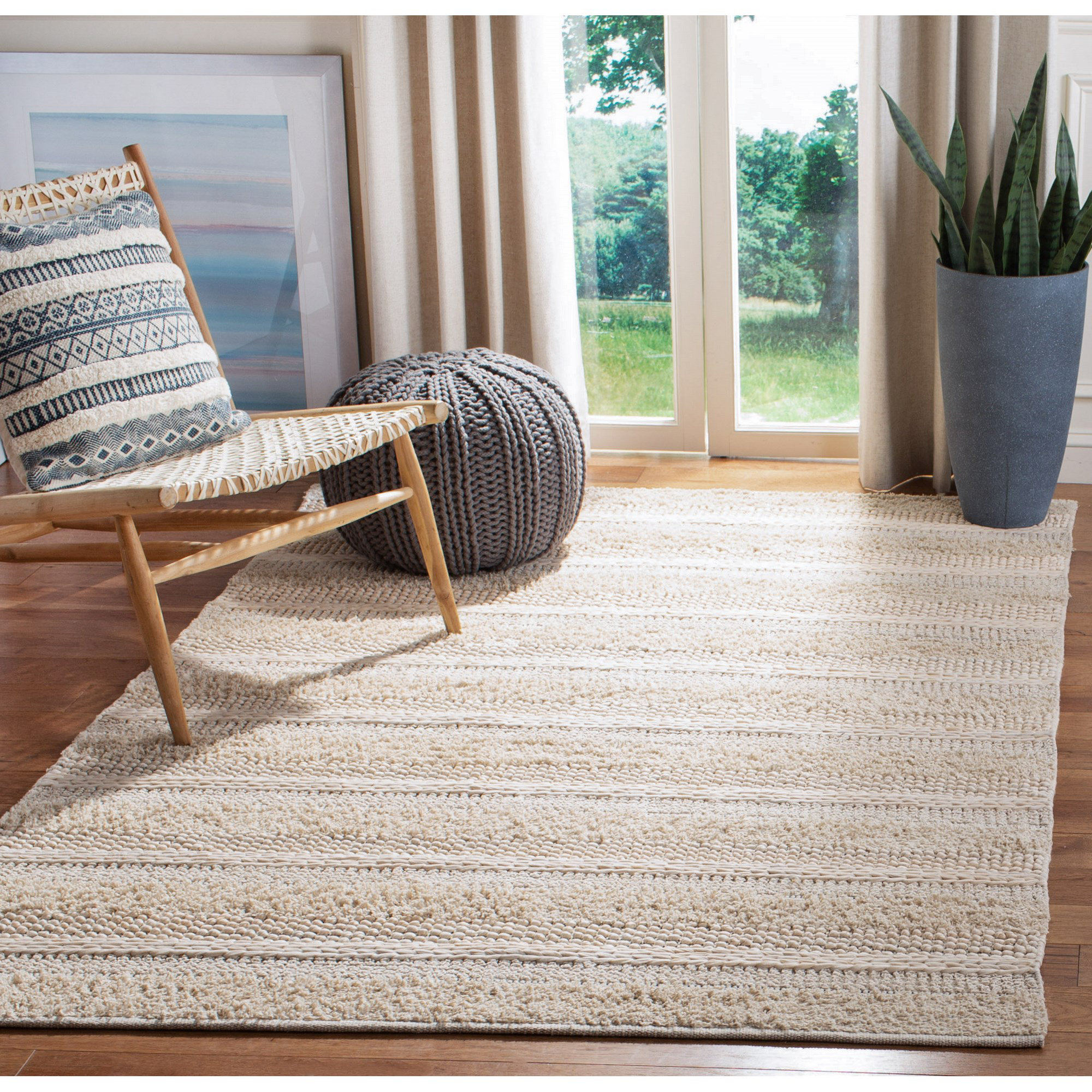 Highland Dunes Magellan Striped Handmade Flatweave Cotton Ivory Area ...